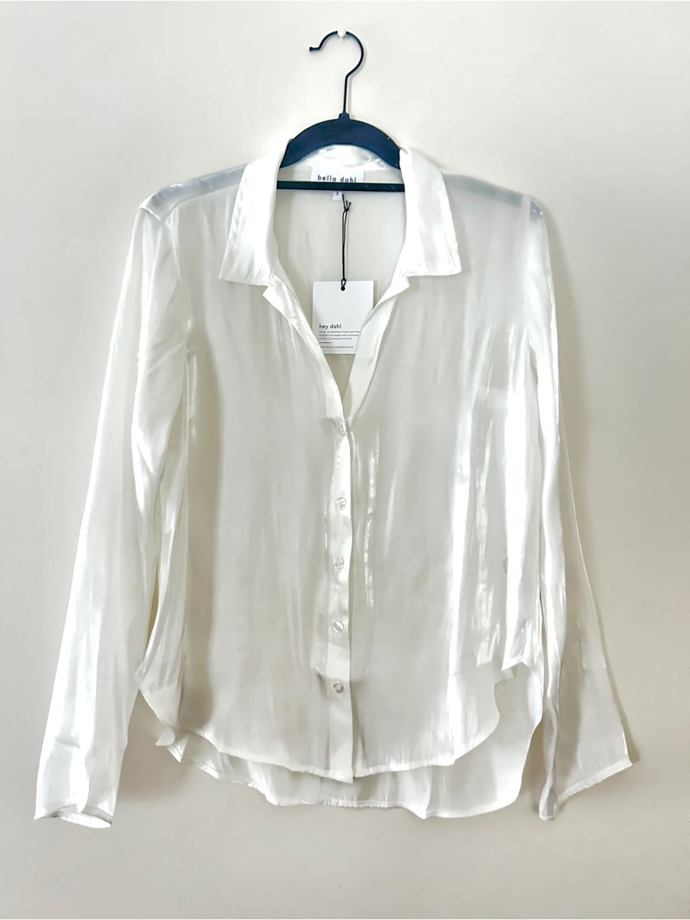 Bella Dahl White Satin Button-Down Shirt